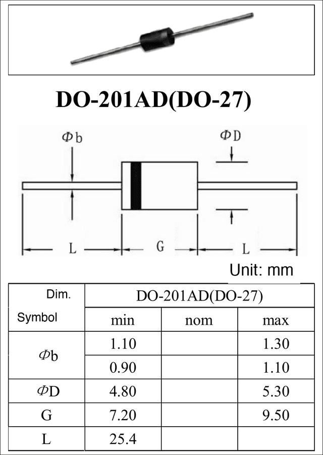 DO-201AD, DO-214AA, DO-214AB drawing