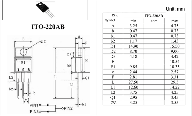 ITO-220AB, TO-257 drawing