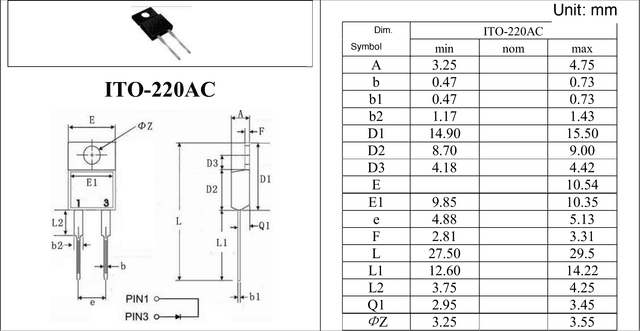 ITO-220AC, TO-257 drawing