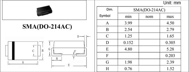 DO-214AC, DO-214BA drawing