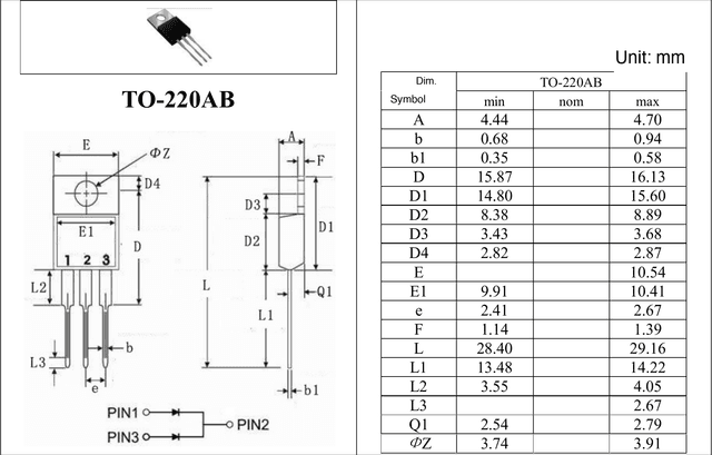 TO-220AB, TO-257 drawing