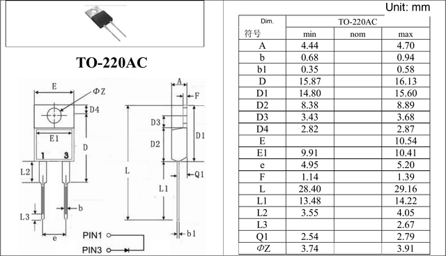 TO-220AC, TO-257 drawing